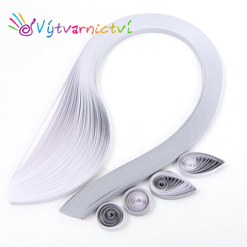 Šedo-bílé tónované papírové proužky na quilling - Šířka: 6 mm